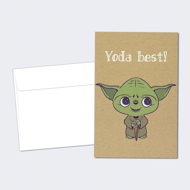 Tree-Free Greetings Yoda Best Thank You Cards - 12 Recycled 4x6 Cards & White Envelopes, Thick Cardstock, Sustainably Made in USA - Sci-Fi Cartoon Thanks - Image 1